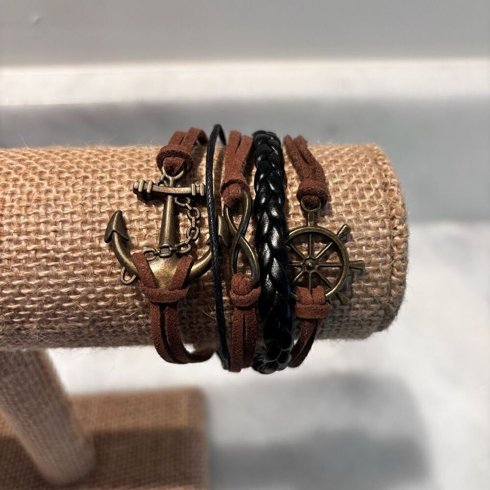 Vtg Francescas Collections Multi-strand Nautical Leather Cord Bracelet Brown OS